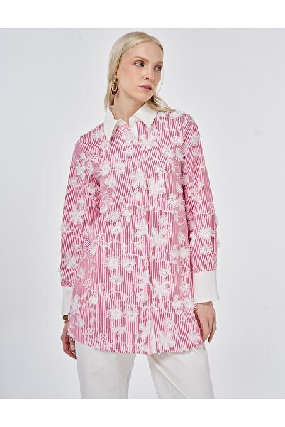 Kayra Embroidered Cotton Tunic Coral