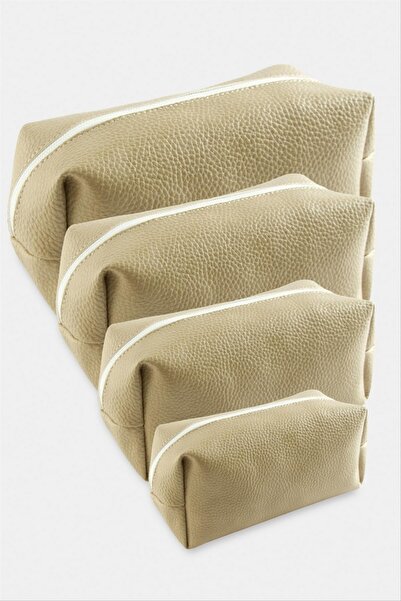 ZERO LAND STOROZAL حقيبة مكياج بمقابض يدوية 4 قطع - (63830) بني حليبي