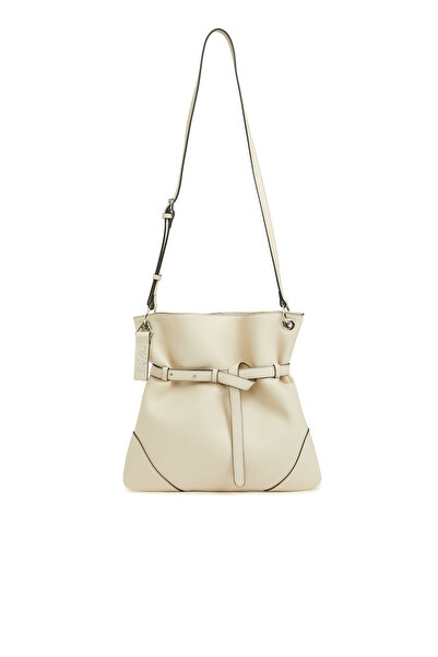 Dıvarese Bej Suni Deri Kadın Bucket Çanta
