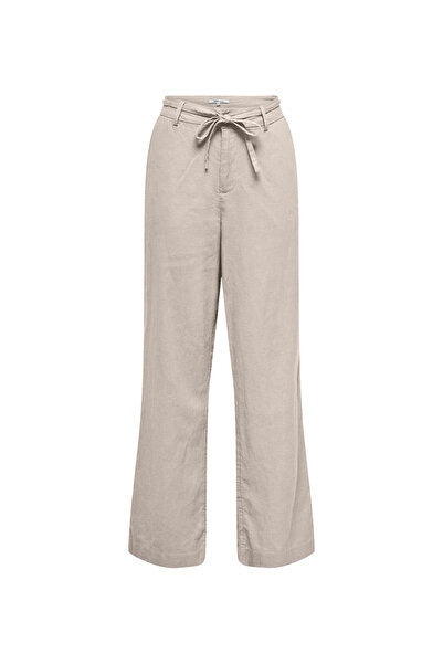 ONLY Ekru Kadın Rahat Pantolon ONLCARO MW LINEN BL STR BELT PANT C