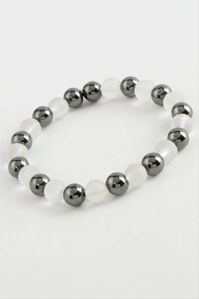 ZERO LAND سوار من الحجر الطبيعي (70121) من نوع الهيماتيت والكوارتز المثلج - أ...