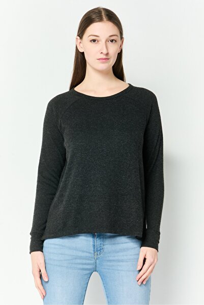 Undiz كنزة نسائية سوداء بأكمام طويلة ورقبة دائرية محبوكة