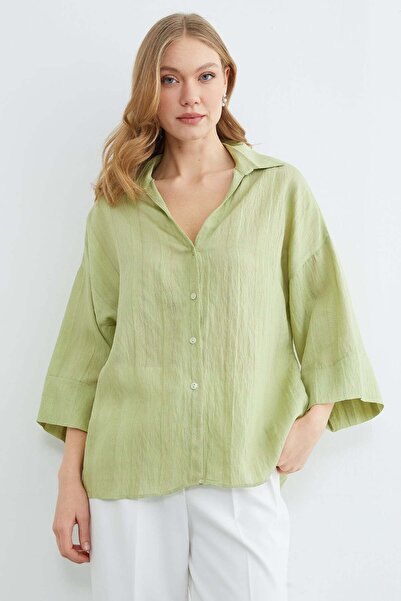 Fulla Moda Çizgili Kapri Kol Salaş Gömlek