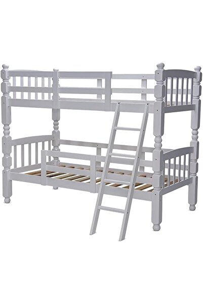 Afifa Furniture سرير بطابقين خشبي أبيض للأطفال والكبار