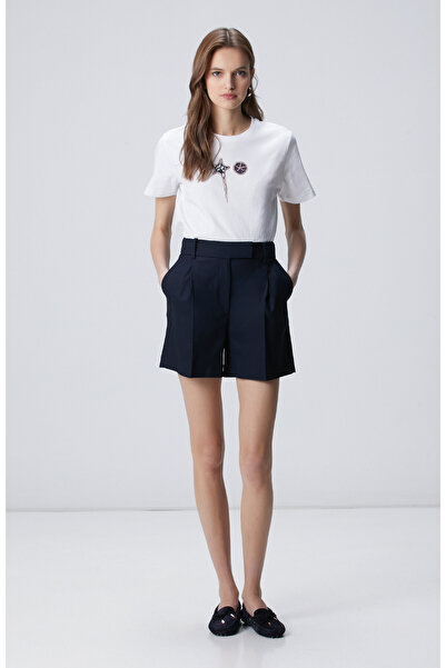 Network Lacivert Pile Detaylı Kısa Şort
