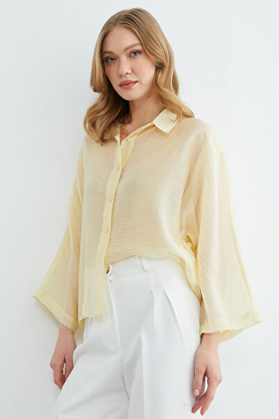 Fulla Moda Jacquard Capri Sleeve Transparent Shirt