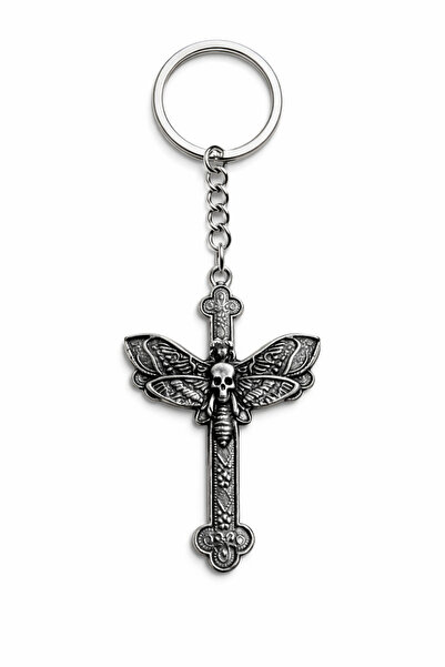HER ŞEY NOTA www.herseynota.com Cross Keychain with Wing Detail and Skull Fig...