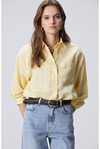 Network Sarı Cep Detaylı Basic Keten Karışımlı Gömlek
