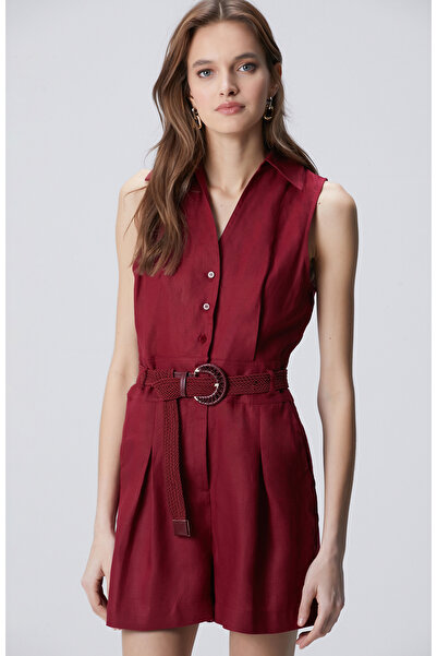 Network Vişne Kolsuz Kısa Keten Tulum