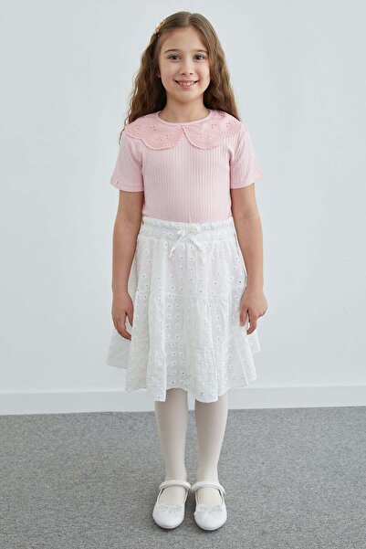 Fulla Moda Elastic Waist Brode Detailed Girls' Skirt