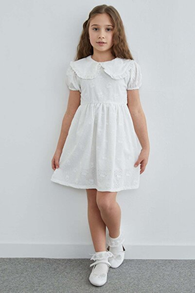 Fulla Moda Rochie pentru fetițe cu guler brodat cu cireșe și detaliu brodat