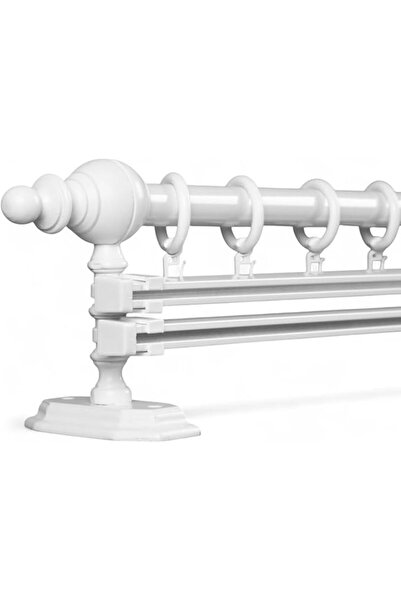 Uludag trade Çift Raylı Ahşap Rustik Perde Askısı (225 CM)