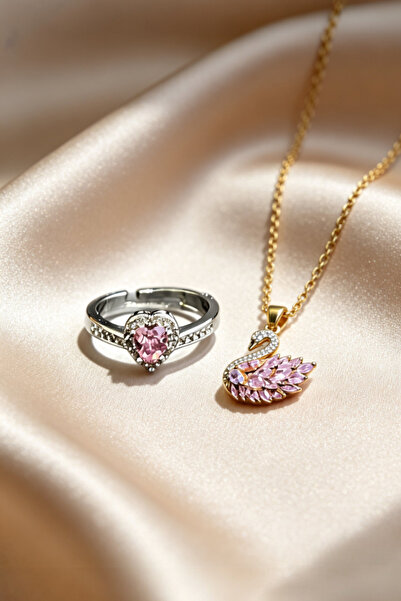 S&J TAKI Işıklı Özel Kutulu Altın Kuğu ve Kalp Takı Seti Gümüş Kaplama Paslan...