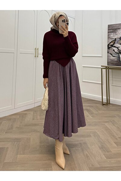 bezenstore BELİ LASTİKLİ EKOSE BORDO ETEK