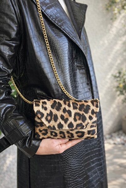 PİNK PEARL Leopar Desenli Zincir Askılı Kadın Mini Omuz & Çapraz Çanta