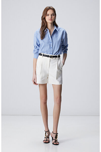 Network Kırık Beyaz Pile Detaylı Kısa Şort