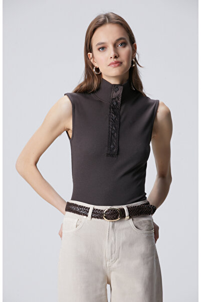 Network Acı Kahve Dokuma Garni Detaylı Modal Mix T-shirt