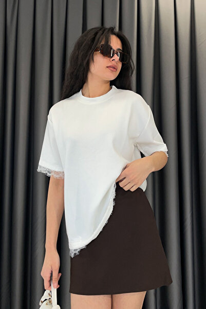 Noa&Noa Lace Detail Basic T-Shirt-Ecru Ekru