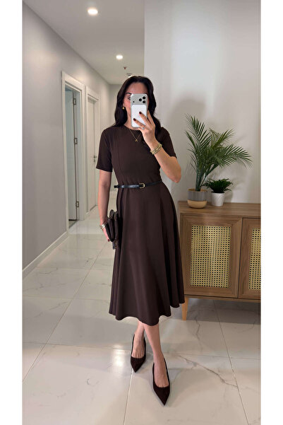 BİRCANÇİL Fhewry Coffee Short Sleeve Belted Dress