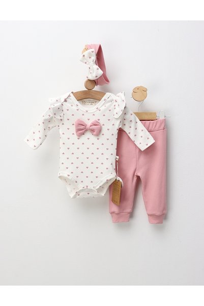 MiniKids Комплект от 3 части Anemona Hearts бяло-розов