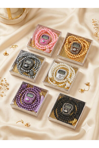 MİK Store Lüks Taşlı ve Püsküllü İnci Görünümlü Dijital Zikirmatik Tesbih Set...