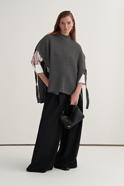 EBU Prive Women's Long Tie-Up Sweater Anthracite