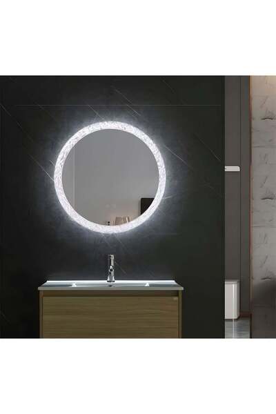 Olivy Oglindă de baie LED rotundă ⌀80 cm cu ramă acrilic , 3 abajururi, dezab...