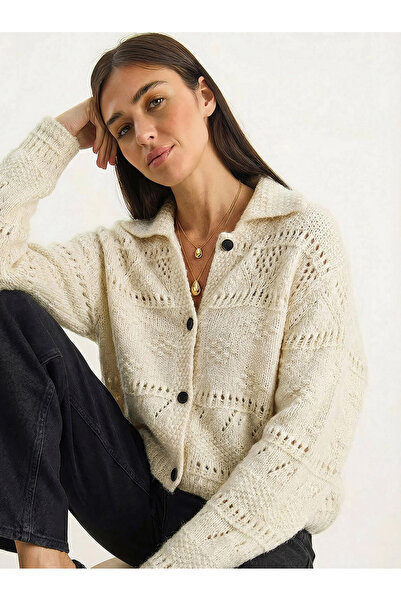 Bianco Lucci Women's Pointelle Knit Buttoned Shawl Collar Cardigan 20251121