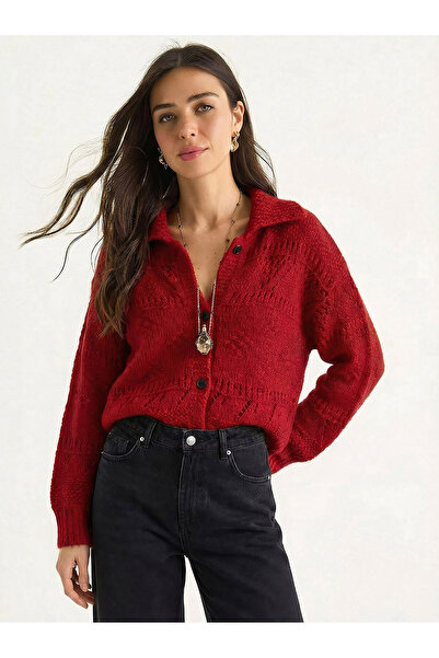 Bianco Lucci Women's Pointelle Knit Buttoned Shawl Collar Cardigan 20251121