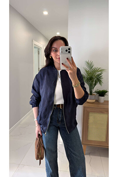 BİRCANÇİL Ferradi Lacivert Premium Parlak Saten Bomber Ceket