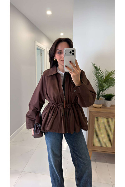 BİRCANÇİL Judra Brown Short Trench Coat with Balloon Skirt