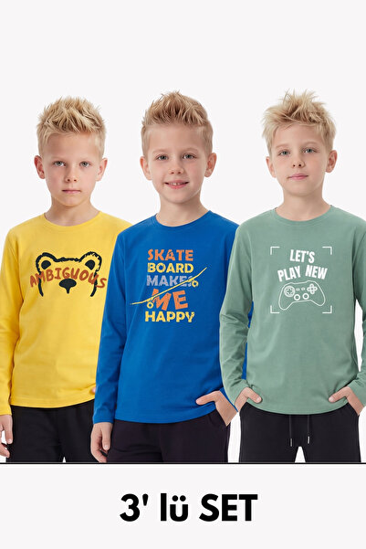 panios kids 3-компонентна мъжка тениска с дълъг ръкав, с детайли на деколтето...