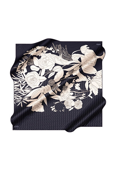 Aker Navy Blue 90X90 Silk Crepe Satin Scarf