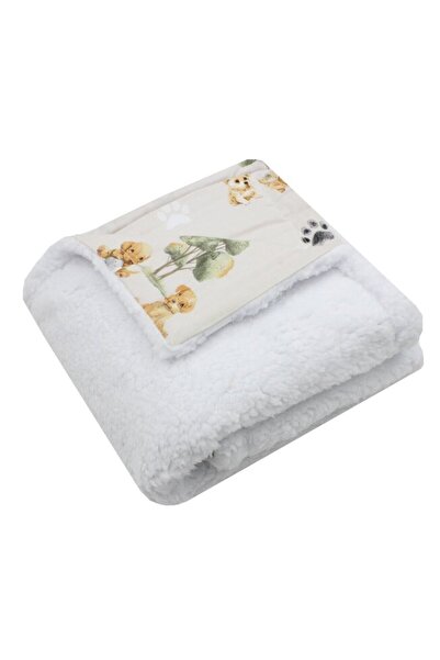 PRICHINDEL Deluxe Blanket, Teddy, Cotton Reverse, Puppies, 80 x 100 cm, White