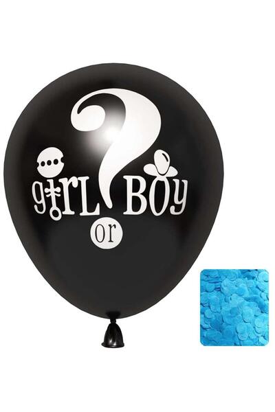 Siyah Baskılı Cinsiyet Belirleme Balonu ve Mavi Konfeti Erkek Bebek 24 Inc