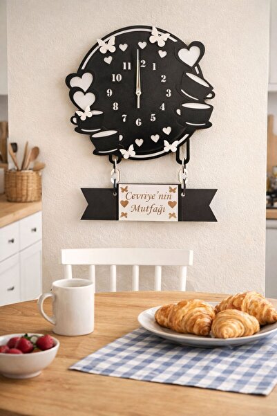 Nixar Desing Kişiye Özel İsimli Ahşap Mutfak Duvar Saati,Sessiz Mekanizma,Dek...