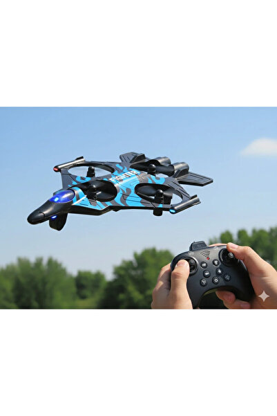 Primo "Fighter Plane" drone with remote control, quadcopter fighter design,blue