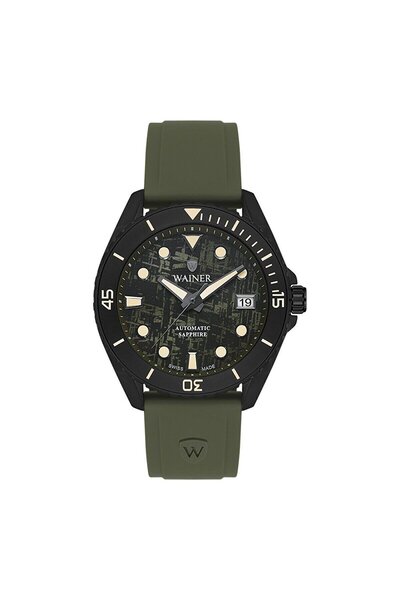 Wainer Otomatik Erkek Kol Saati 44 MM Safir Cam Haki Silikon Kordon 10 ATM