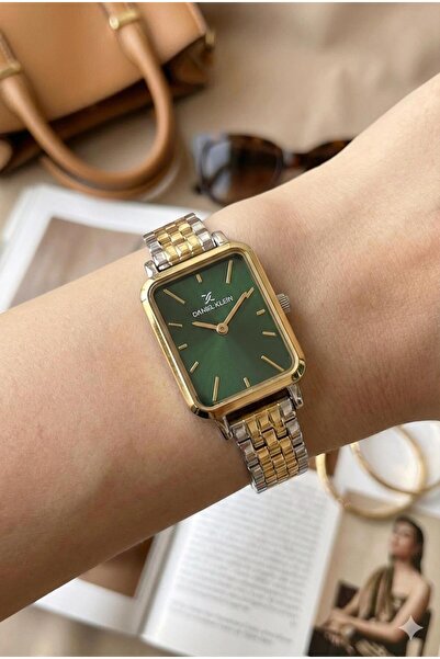 Daniel Klein Women's Gold Silver Metal Cord Rectangular Green Dial Wristwatch...