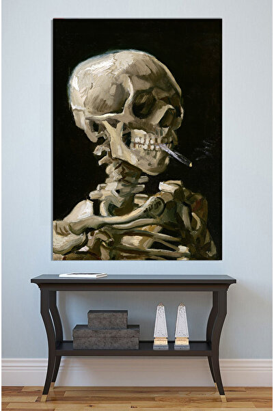 Mushen Studio Smoking Skeleton Canvas Painting Oil Effect Dark Art Wall Decor...
