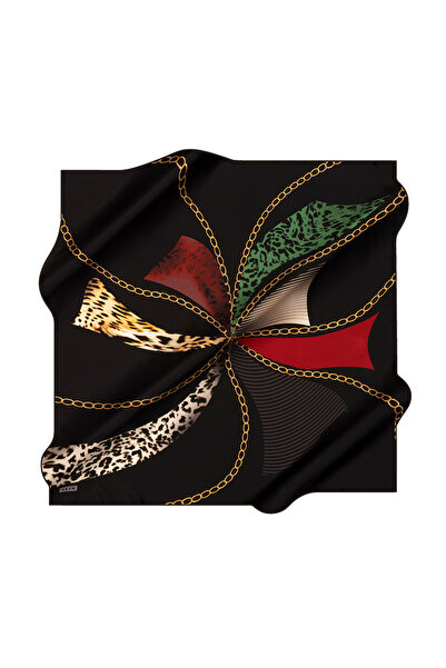 Aker Black 90X90 Silk Crepe Satin Scarf