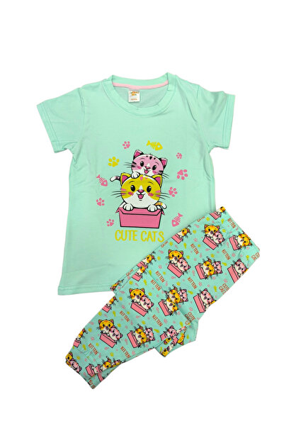 zahider Girls' 95% Cotton Lycra Cute Kitten Print Summer Short-Sleeved Pajama...