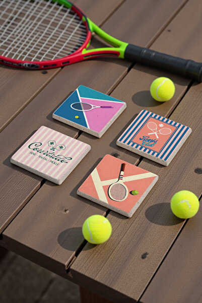 Baumatelier Tennis Themed Pop Art Natural Stone Travertine Coasters Stone Coa...