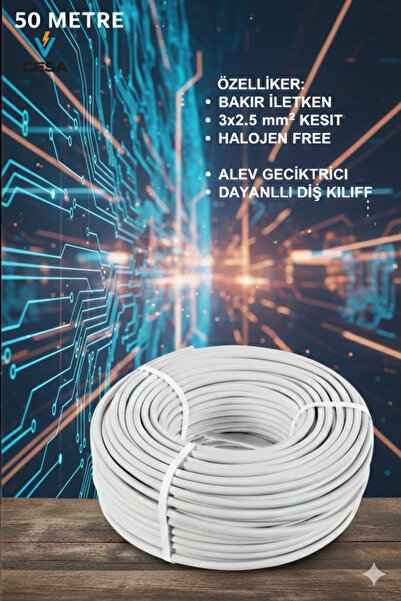 cesaa elektirik SURTEL KABLO Has NYM Antigon Bakır Enerji Kablosu 3x2,5 50 Me...