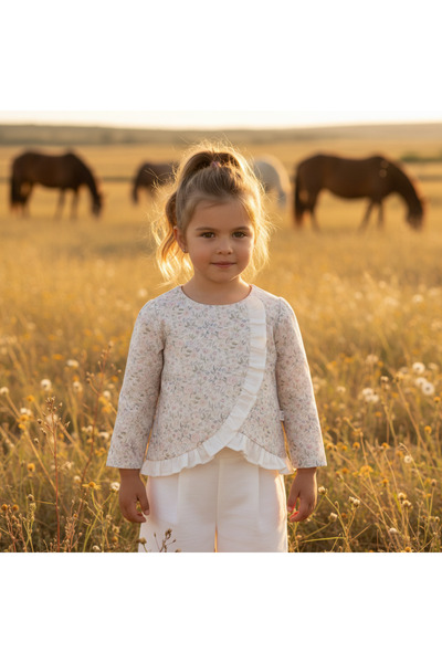 BEYAZ BEBE Girl's Wide-Leg Pants Blouse Style Set