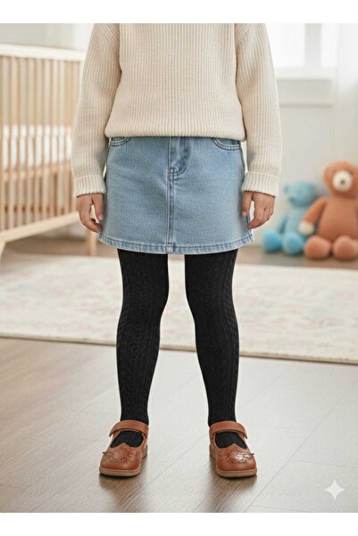 Moonrise Socks Colanți pentru copii din bumbac cu model în relief, negri, 3 b...