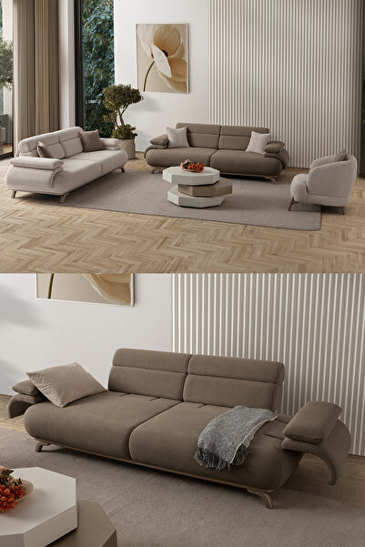 Eymense Bonjo Sırt Mekanizmalı Kasalı Koltuk Takımı 3+3+1 Kahverengi