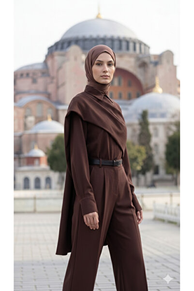 civetta Women's Long Sleeve Shawl Detailed Blouse and Pants Two-Piece Set Inc...