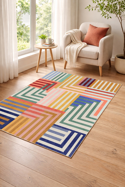 Decomia Home Dijital Kaymaz Yıkanabilir Renkli Salon Halısı Mutfak Halısı Kor...