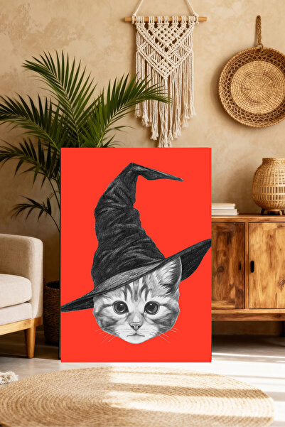 Mushen Studio Pictură cu pisică drăguță cu pălărie - Portret de pisică cu păl...